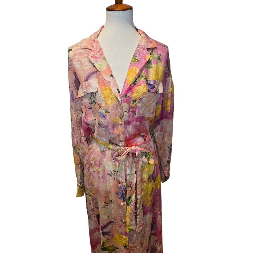 Rococo Sand Leona Sheer Metallic Floral Maxi Dress